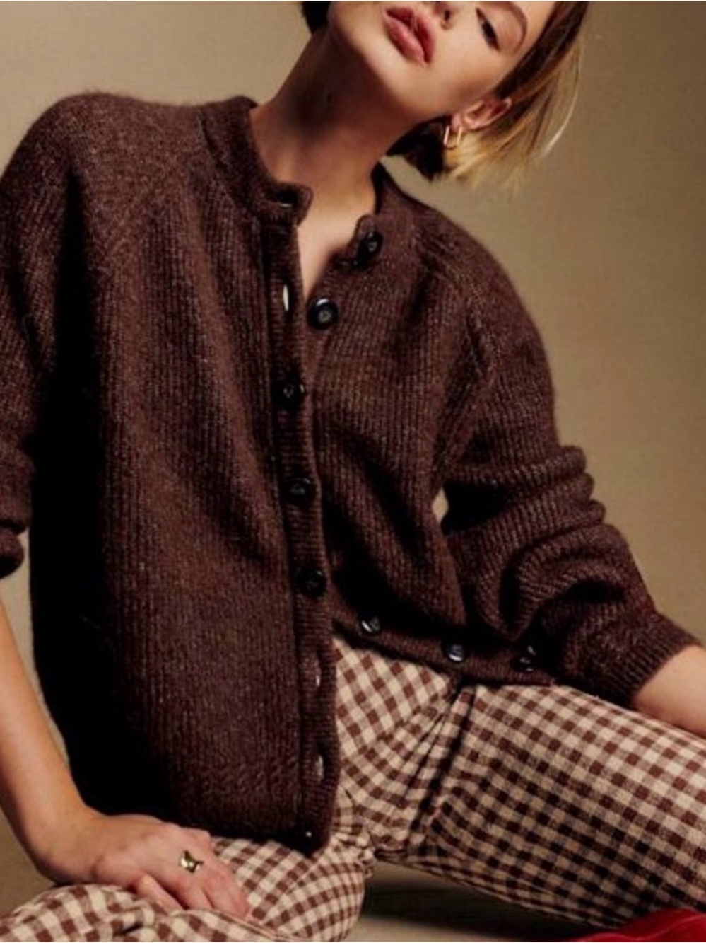 Sézane Chocolate Brown Mocha Othello Button-Front Knit Cardigan
